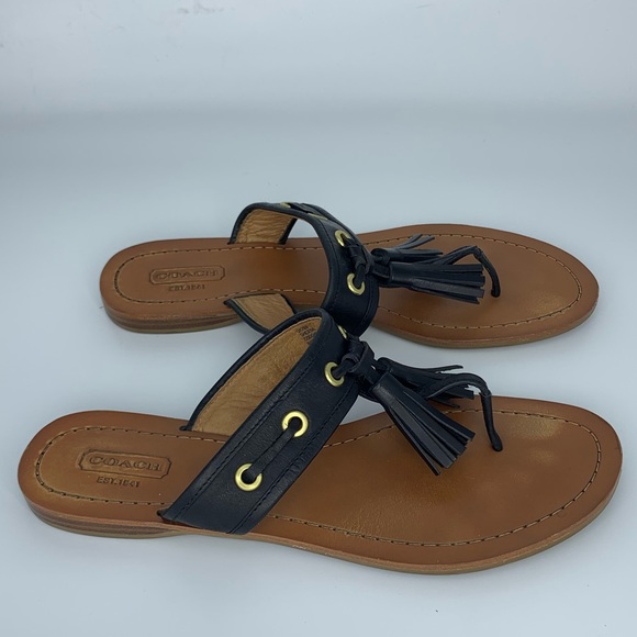 COACH Sheena black leather tassel sandals - Picture 8 of 8